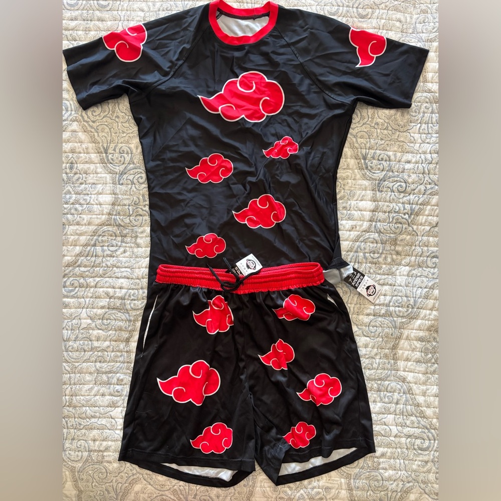 Black and Red Cloud Pattern Shirt and Shorts Set